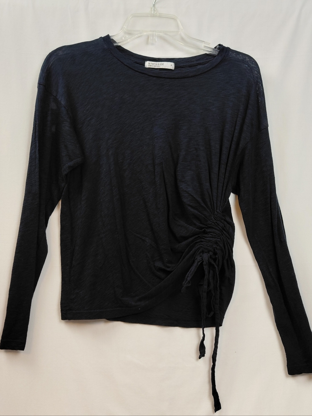 Stateside 100% Cotton Side Ruched Long Sleeve T Shirt Women's Size Small Blue